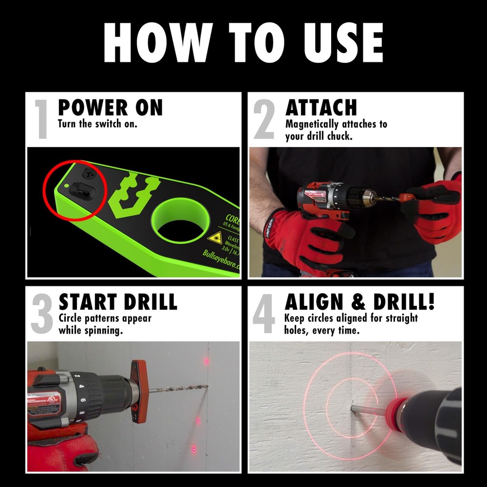 Drill Guide Magnetic Laser Alignment Compatible 2-8 Inch Bits BullseyeBore Core