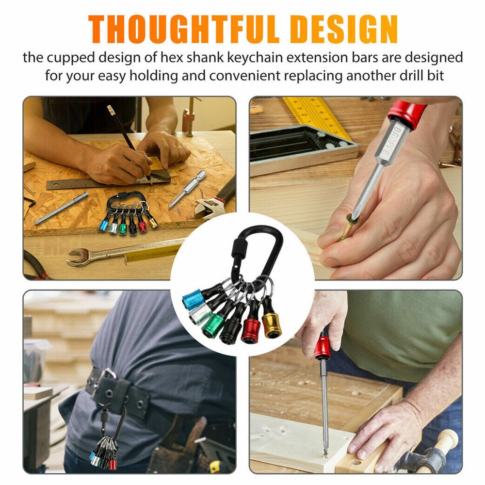 7Pcs 1/4" Hex Shank Quick Release Keychain Screwdriver Drill Bit Holder Bits Set