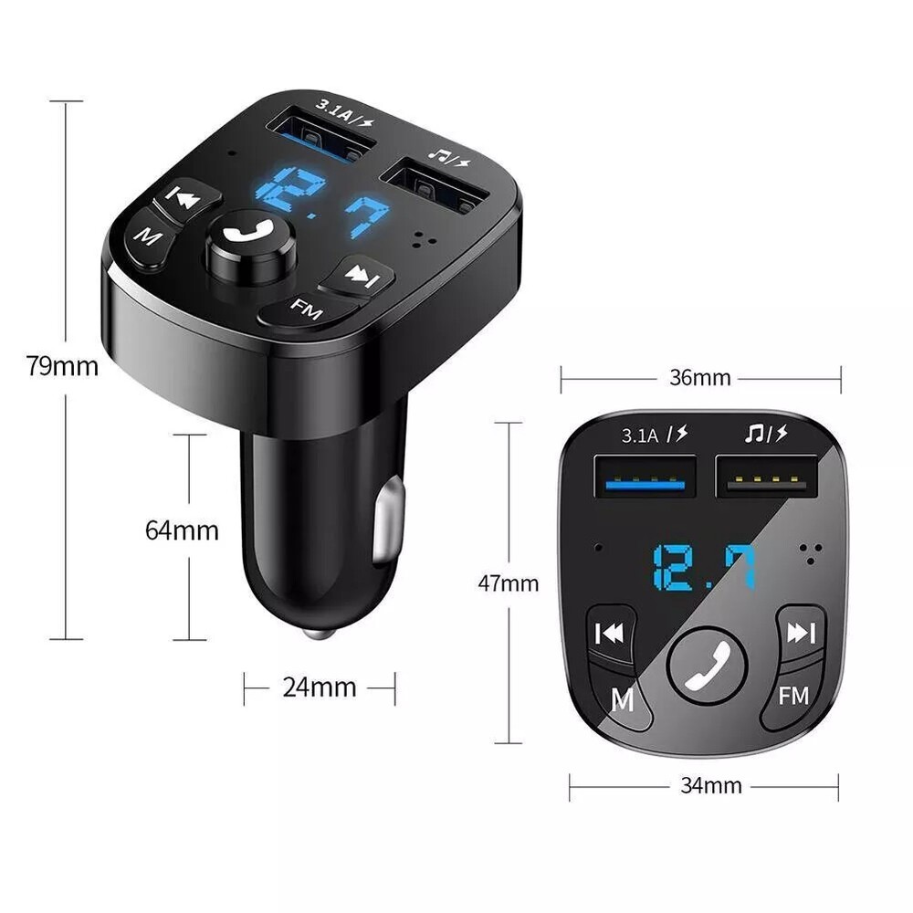 Bluetooth 5.0 Car Wireless FM Transmitter Adapter Hands-Free 2USB PD Charger AUX