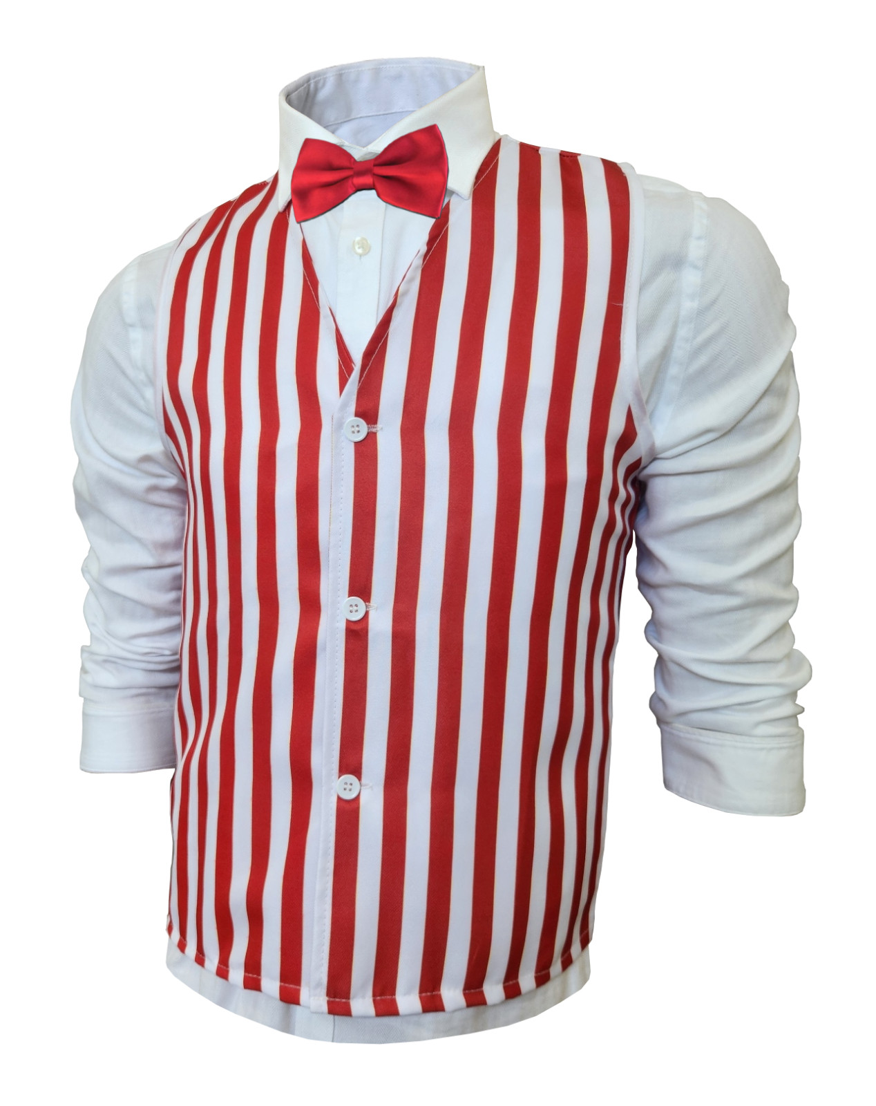 Adults Red & White Striped Costume Vest - Barbershop Quartet Bartender Tapper