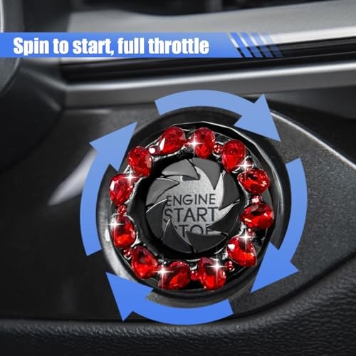 Bling Crystal Car Push Start Button Cover, Shiny Rhinestone Auto Engine Red