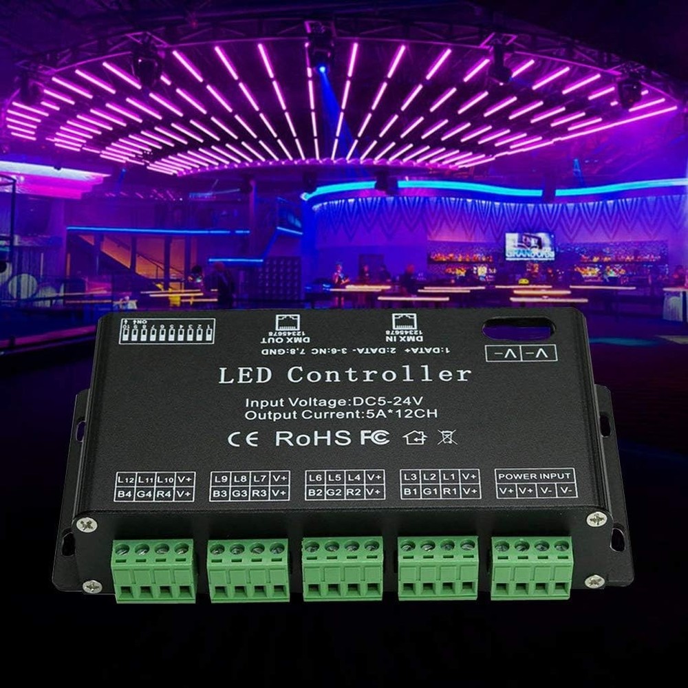 Professional RGB LED Light Controller - 12 Channels DMX512 Decoder Dimmer Driver