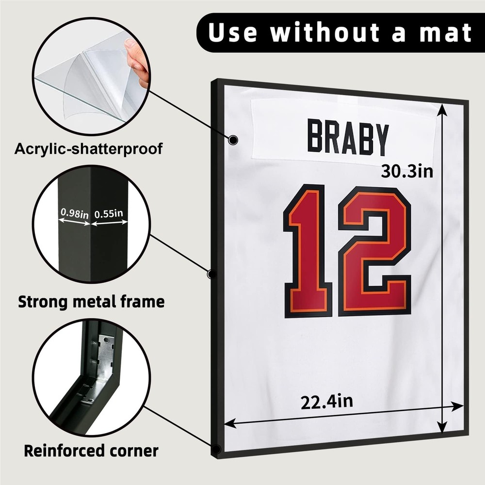 24x32 Aluminum Shadow Box Jersey Frame 1 Pack, Black Large Jersey Frame Display