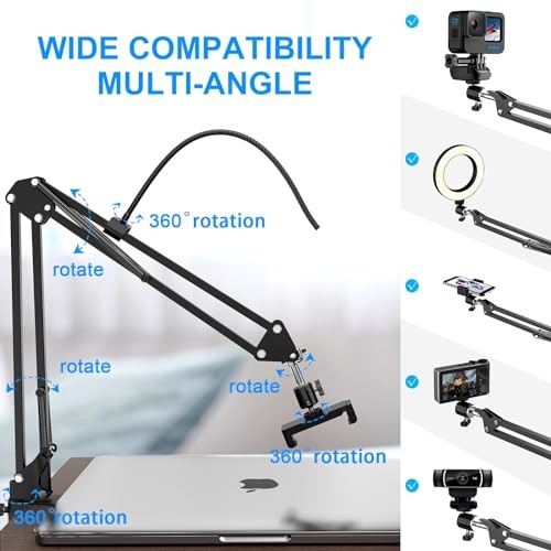 Overhead Camera Mount with Ring Light, 6‘’ Overhead Phone Mount 6"Light