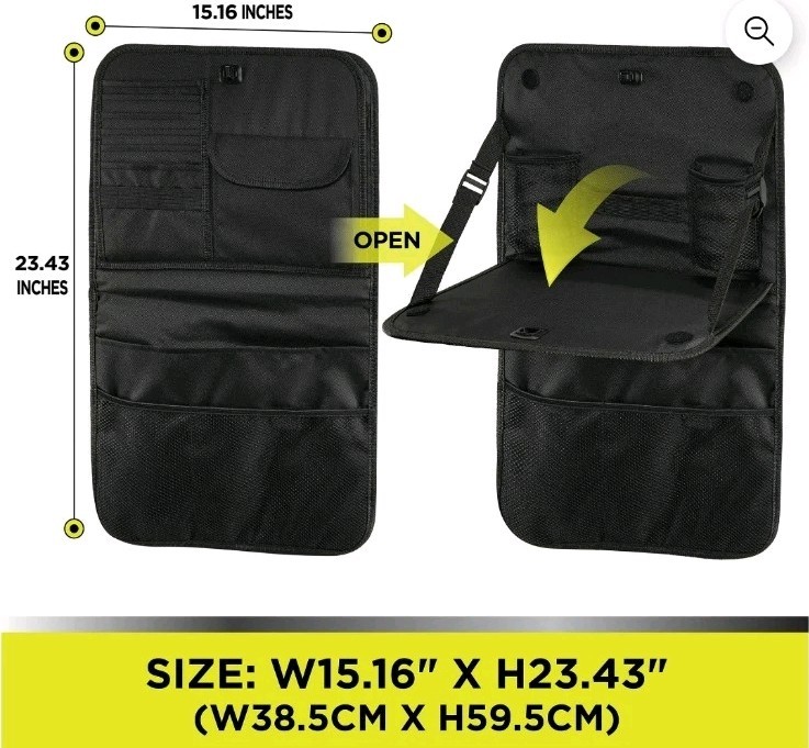 Auto Drive Multi-Pocket Backseat Organizer with Table (Black)