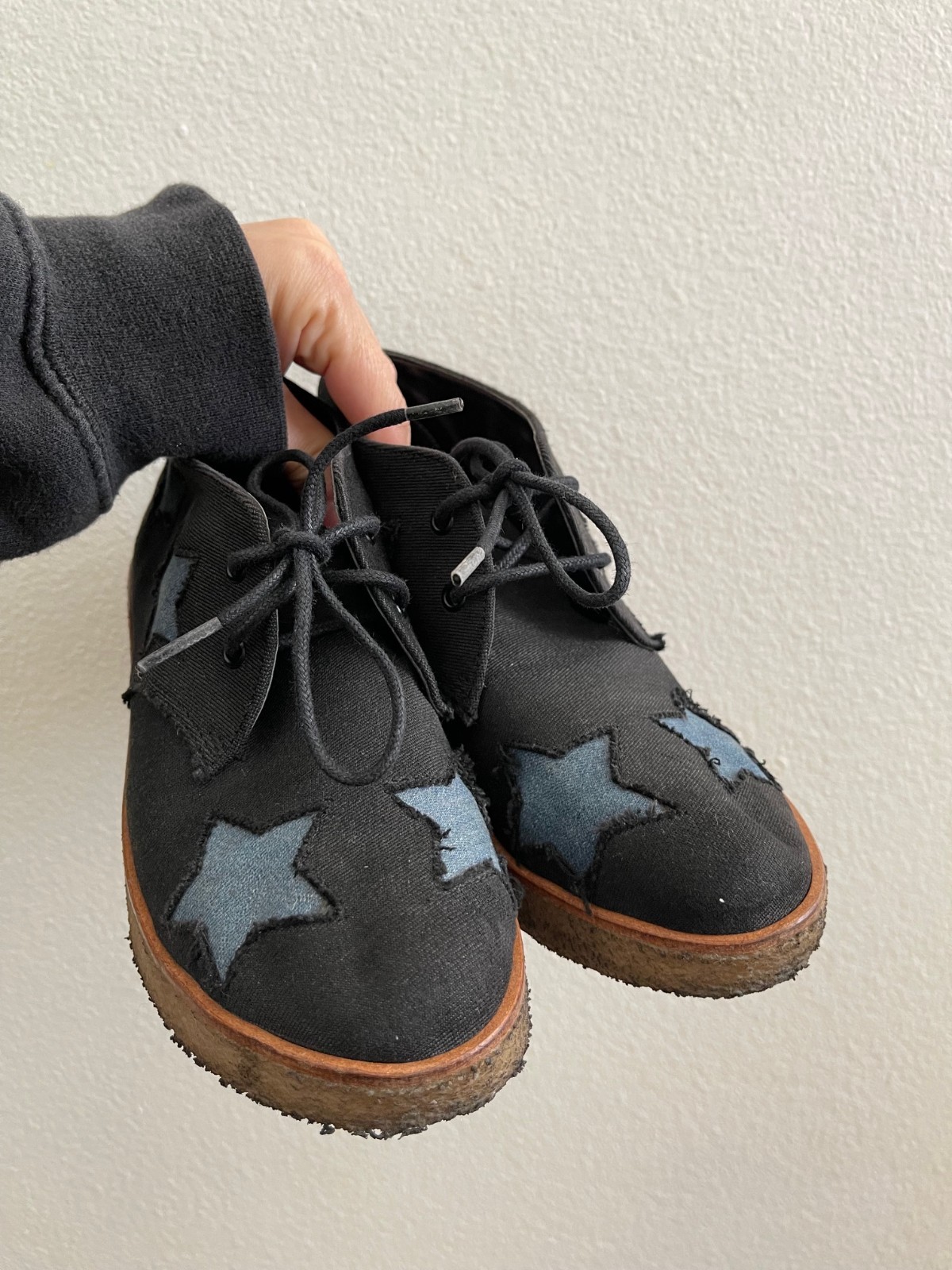 Stella McCartney Kids Black and Blue Canvas Star Lace Up Boots Size 32