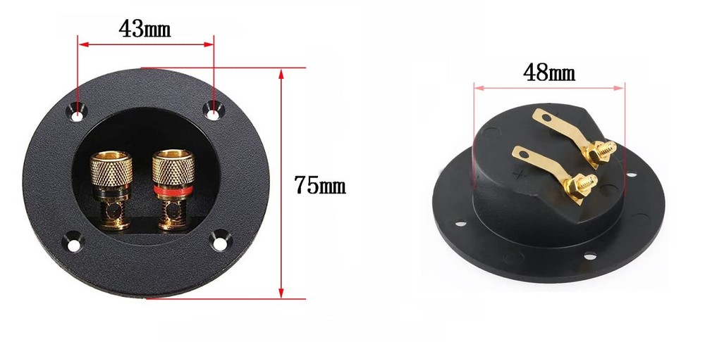3" Round 2-Way Binding Post Screw Cup Connector Speaker Box Black - 2pcs