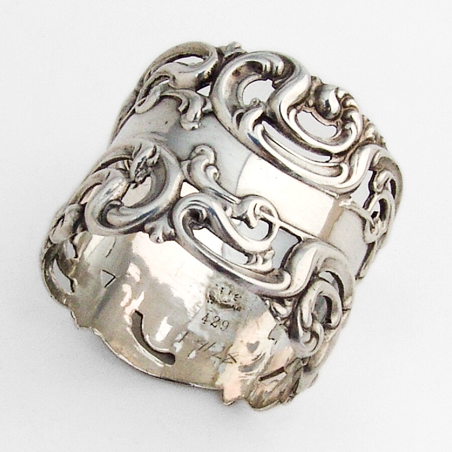 Open Work Scroll Border Napkin Ring Sterling Silver Mono Grayce 1907