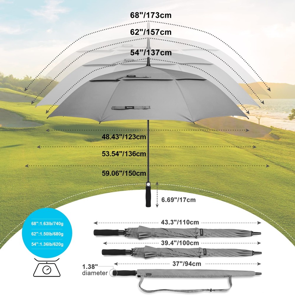 Large Golf Umbrella Windproof 54/62/68 Inch Extra Large Automatic Open Double
