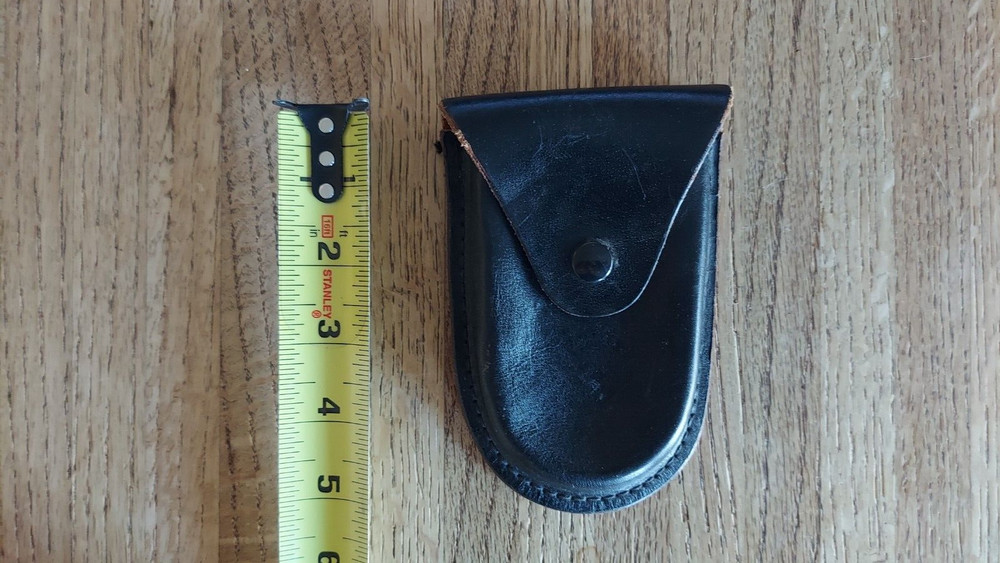 Vintage Black Leather Handcuff Pouch Case Button Closure