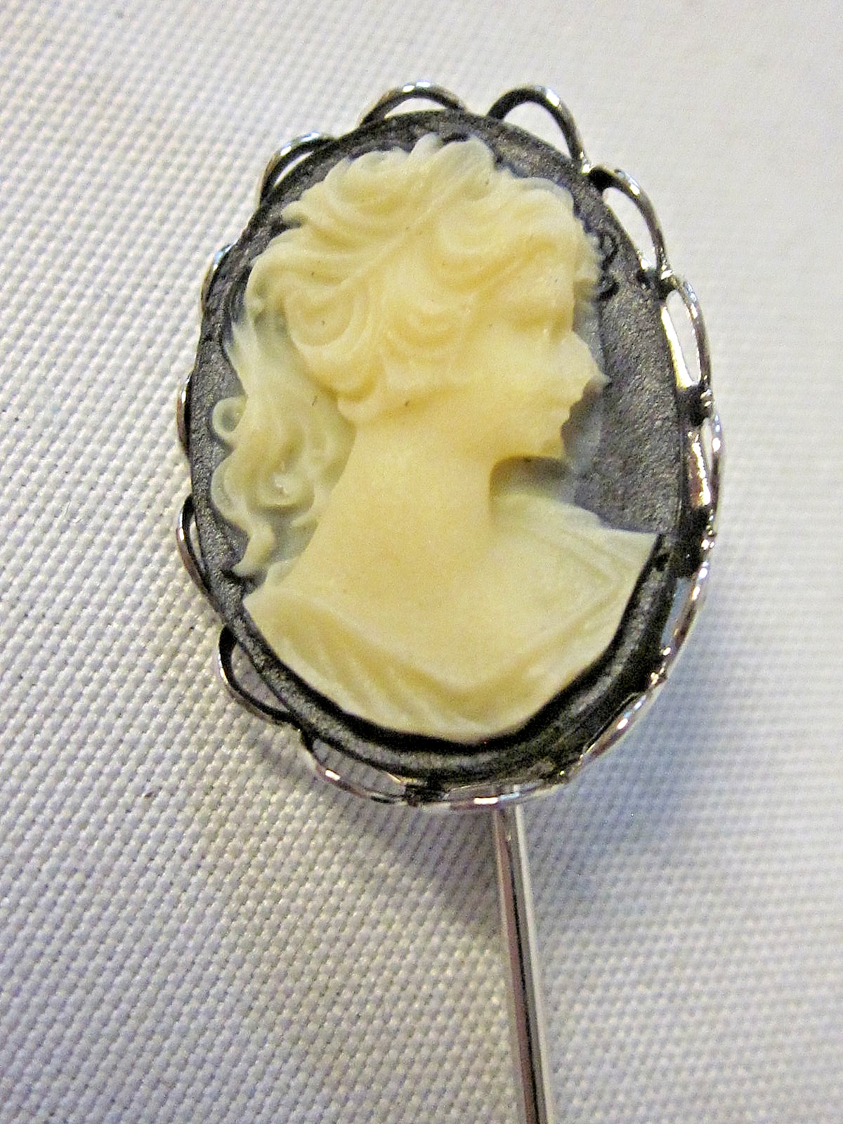 6 Bezel Stick Pins RHODIUM SILVER Plated 13X18mm Oval Cameo Settings w/ Clutches