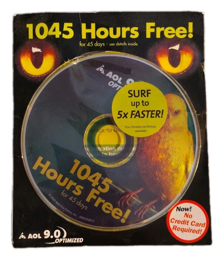 Vintage AOL 9.0 CD-ROM Hours 1045 Hours Free