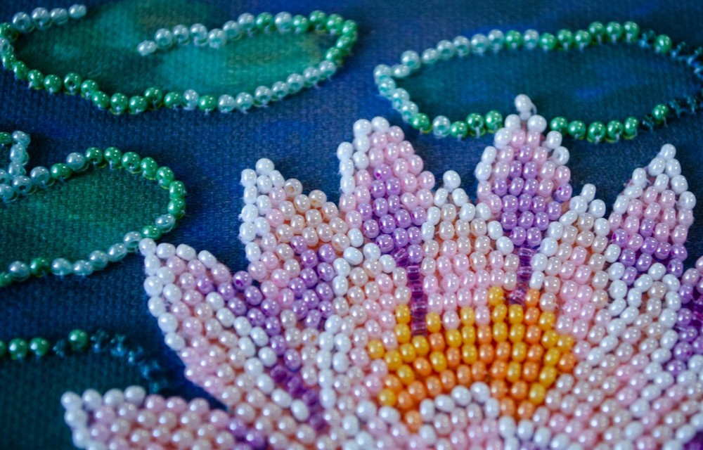 DIY Bead Embroidery Kit "Water lily" Beaded Stitching Needlepoint Beadwork