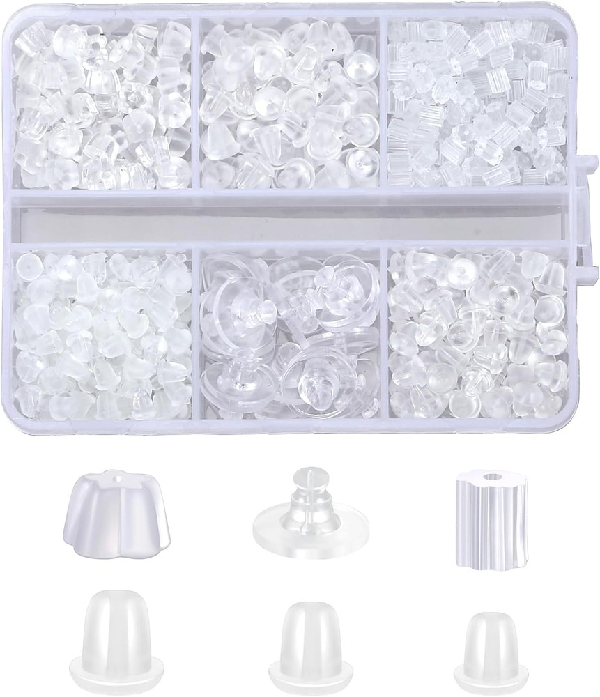 Earring Backs Replacement for Studs 6 Styles Silicone Clear Hypoallergenic Rubbe
