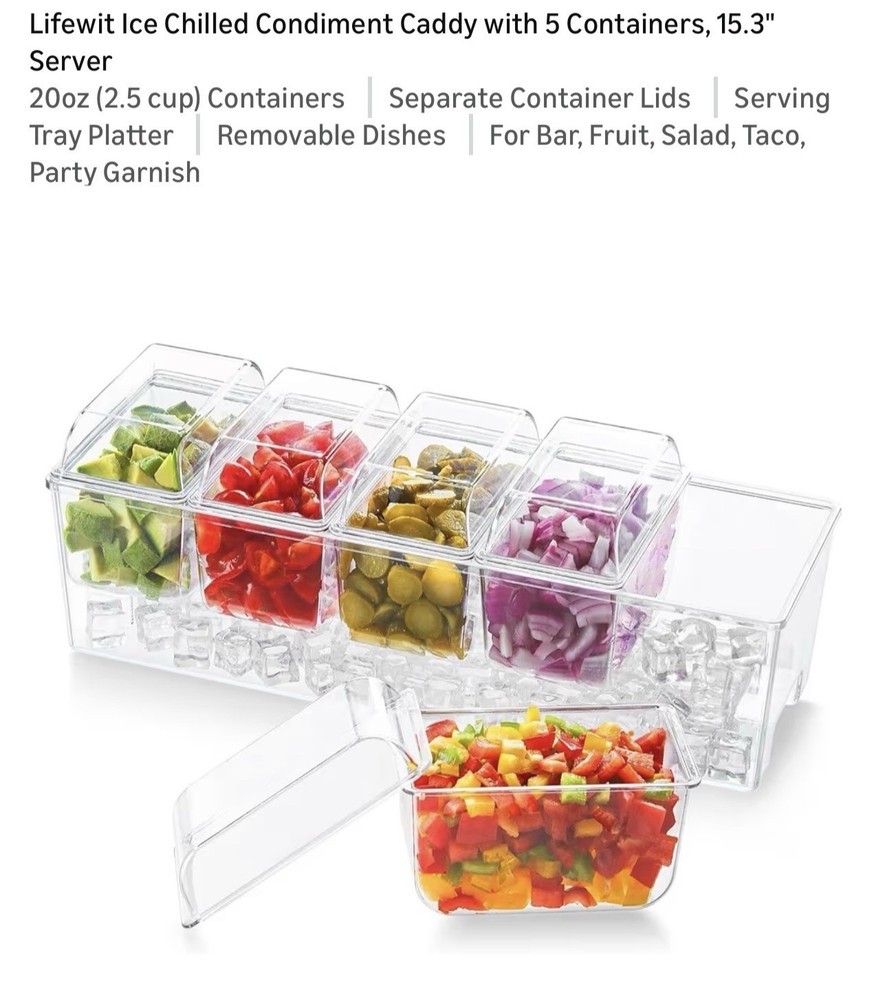 Ice Chilled Condiment Caddy with 5 Containers, 15.3" Server