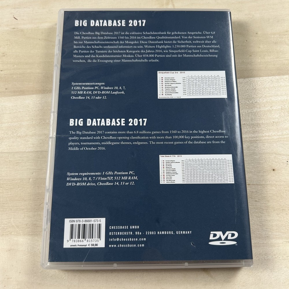 ChessBase Big Database 2017 DVD ROM - 6.8 Million Chess Games Software for PC