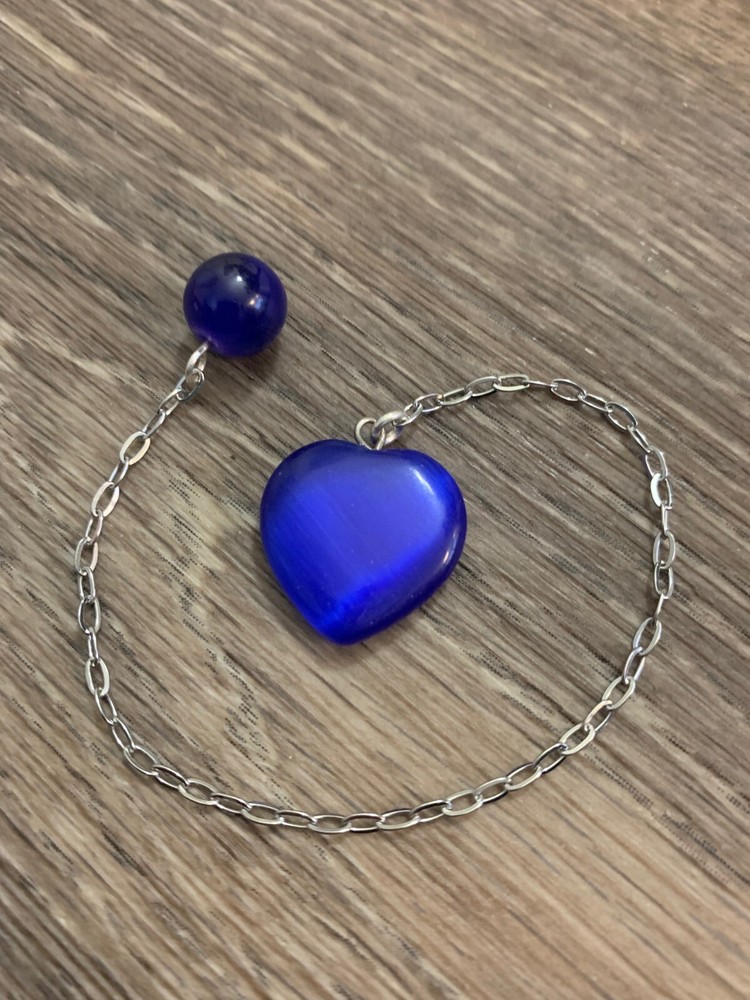 Shiny Blue Heart cat-eye Pendulum Dowsing, amplifying, restore focus & transform