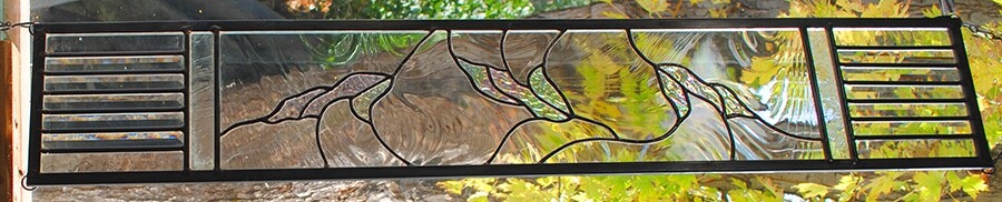 Stained Glass Window Panel Falling leaves clear iridized horizontal or vertical