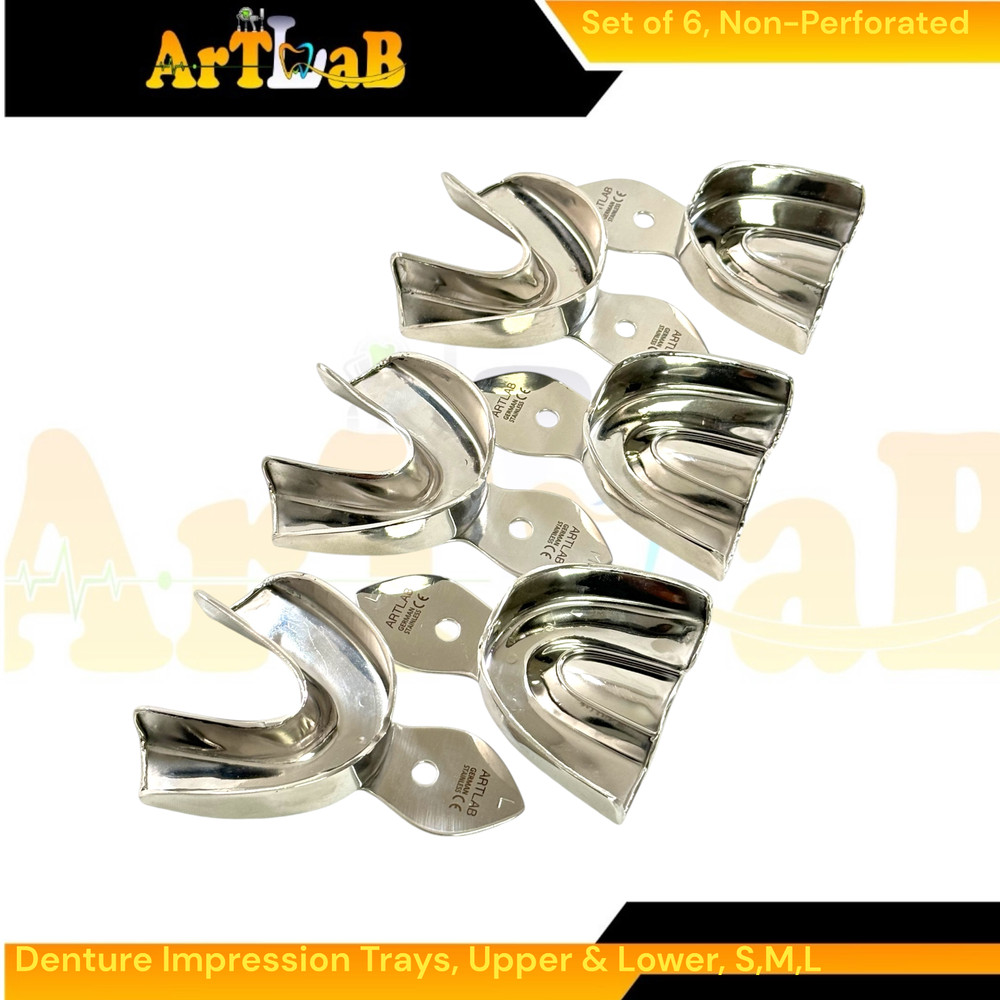 Set of 6 Denture Impression Trays, Upper & Lower, Small, Medium, Large, Plain