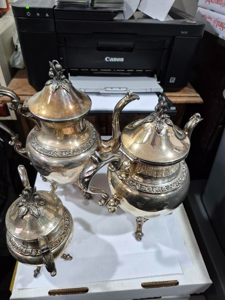 Vintage Silver Plate Tea Service Set Berry Finial Goldfeder Silver Co 5 pieces P