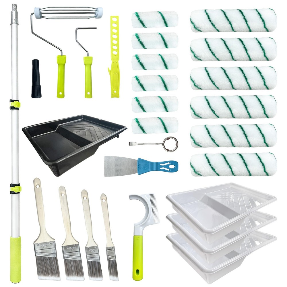 Best Paint Roller Kit with Extension Pole 28 PCS Set, 2-4 Ft 4"9" Rollers,Paint