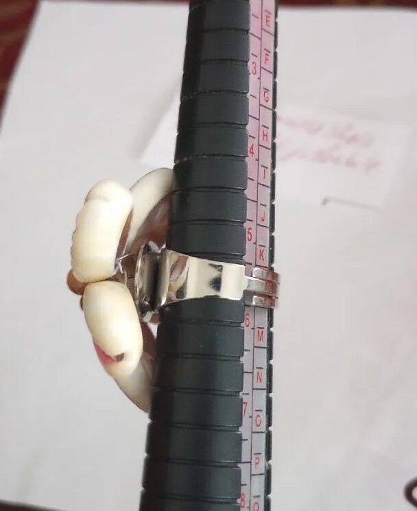 Hand Made Shell Flower White ,Pink, Brown Silver Tone Adjustable Ring