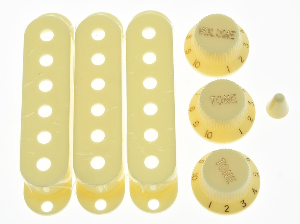 ST Knobs,Pickup Covers and 5 Way Switch Tip Aged White for Fender Strat