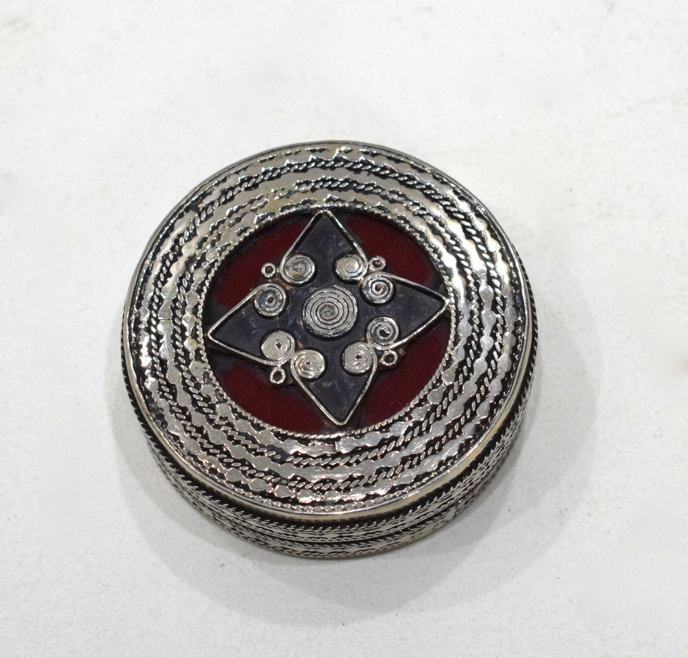 Silver Middle Eastern Circular Box Container