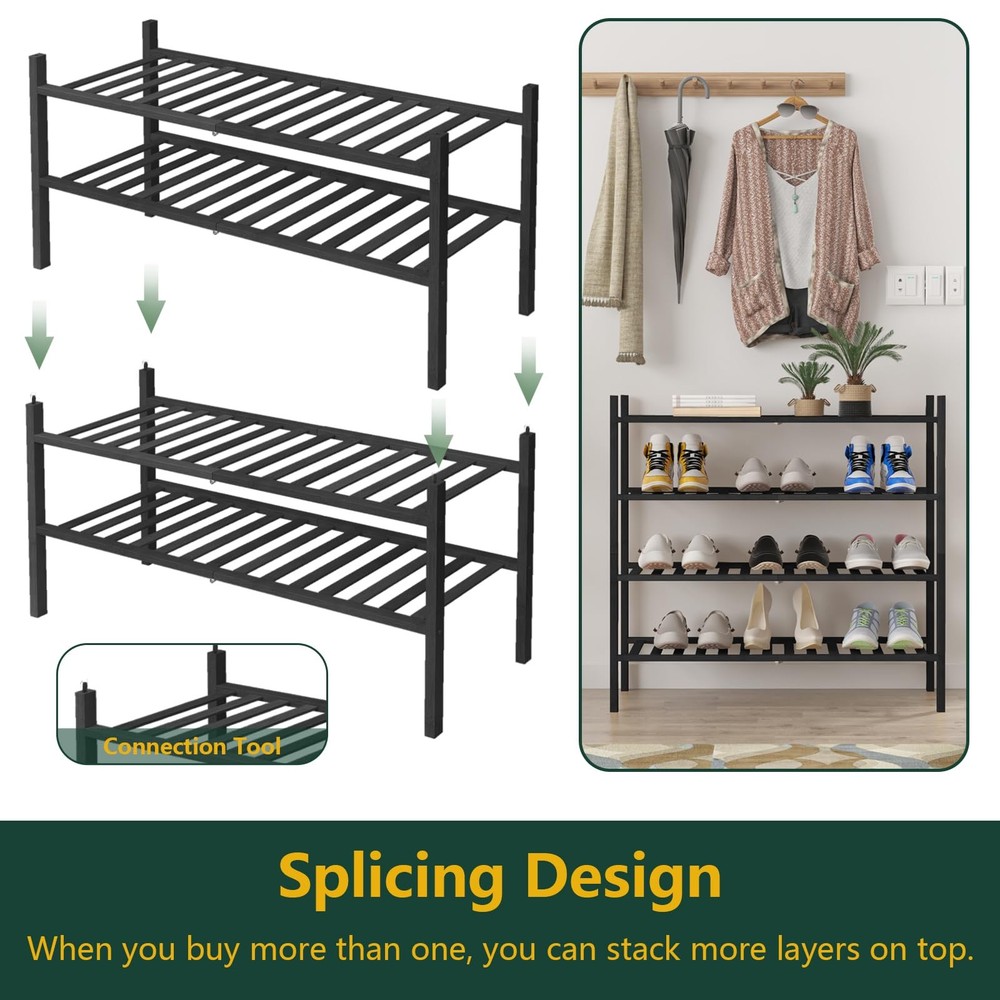 2-Tier Shoe Rack for Closet, Stackable Shoe Rack for entryway, Hallway, Bathr...