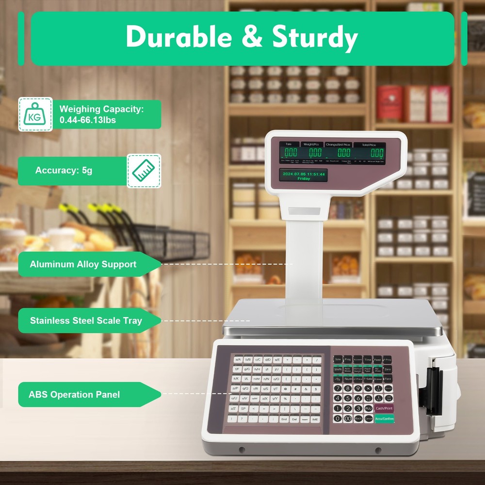 Digital Electronic Weight Scale Price Computing Thermal Label Printer Commercial