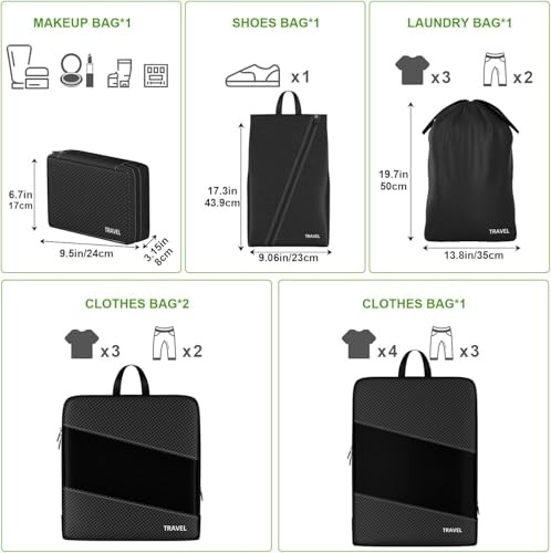 Compression Packing Cubes for Suitcases, 6 Set Travel Organizer Cubes for
