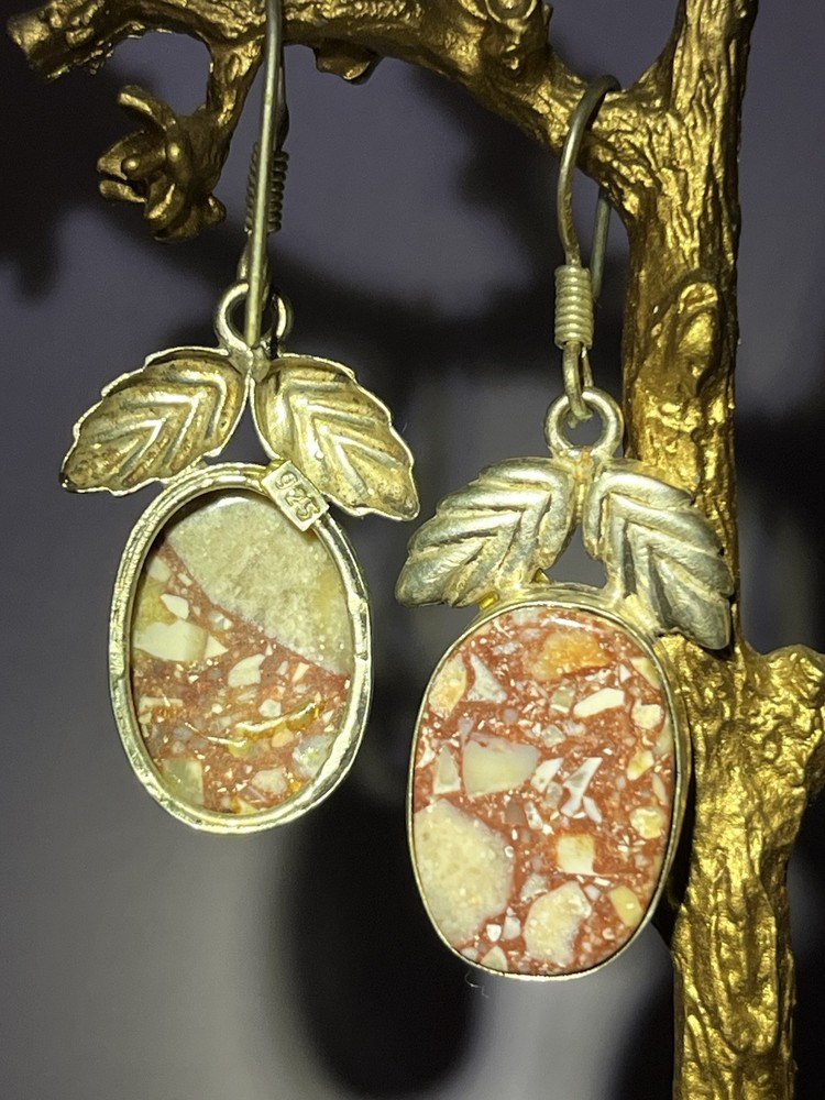 925 STERLING SILVER JASPER LEAF EARRINGS