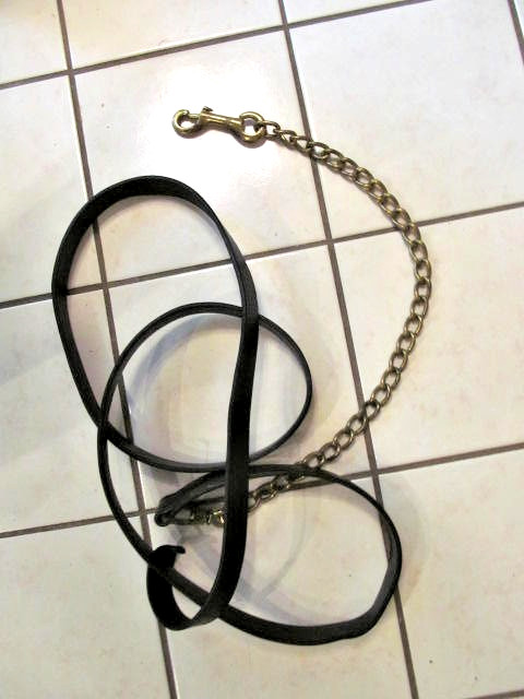 Black Leather Quality Lead Shank with 24" Long Solid Brass Chain & Snap