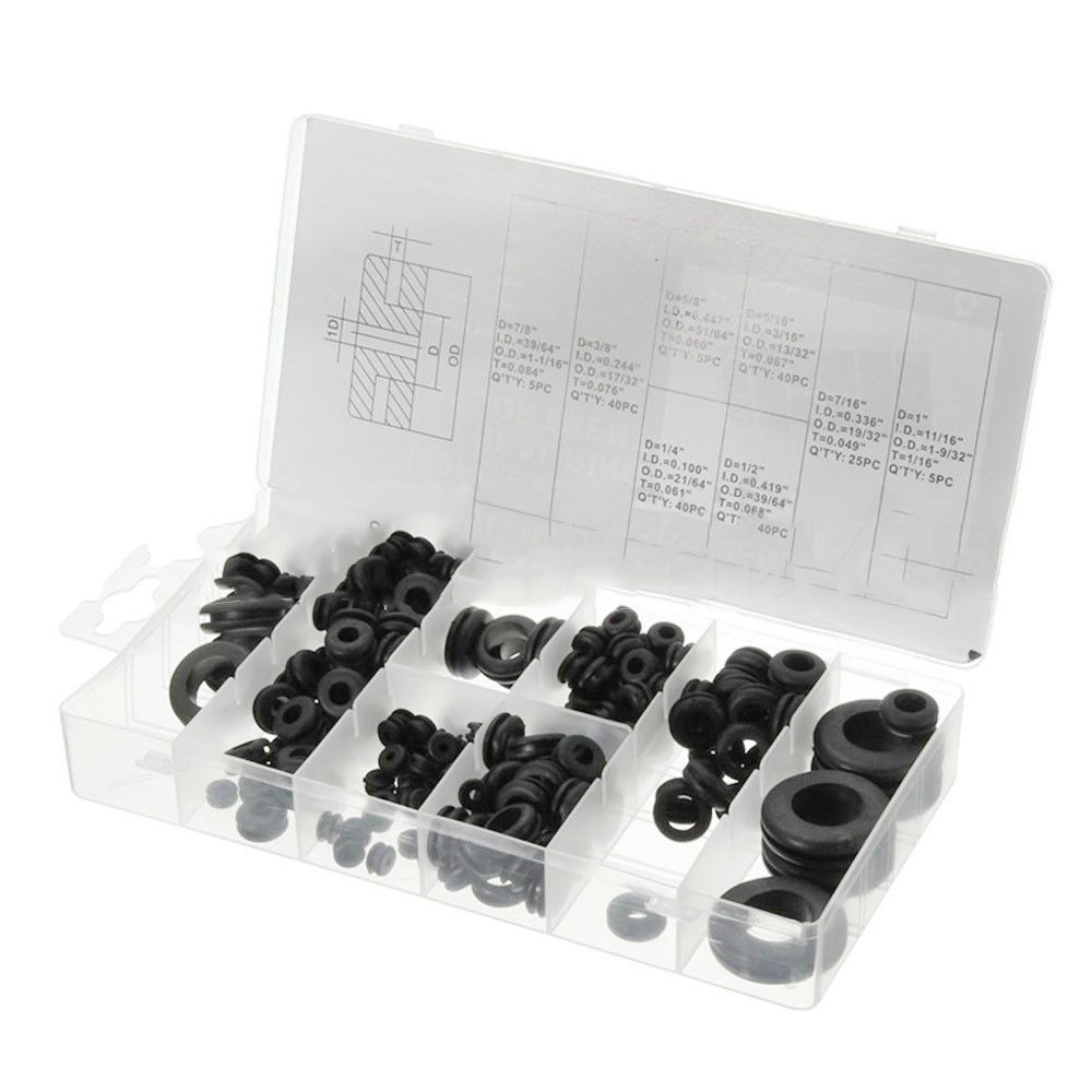 180Pcs Rubber Grommet Assortment Kit Set Electrical Wire Cable Gasket Ring