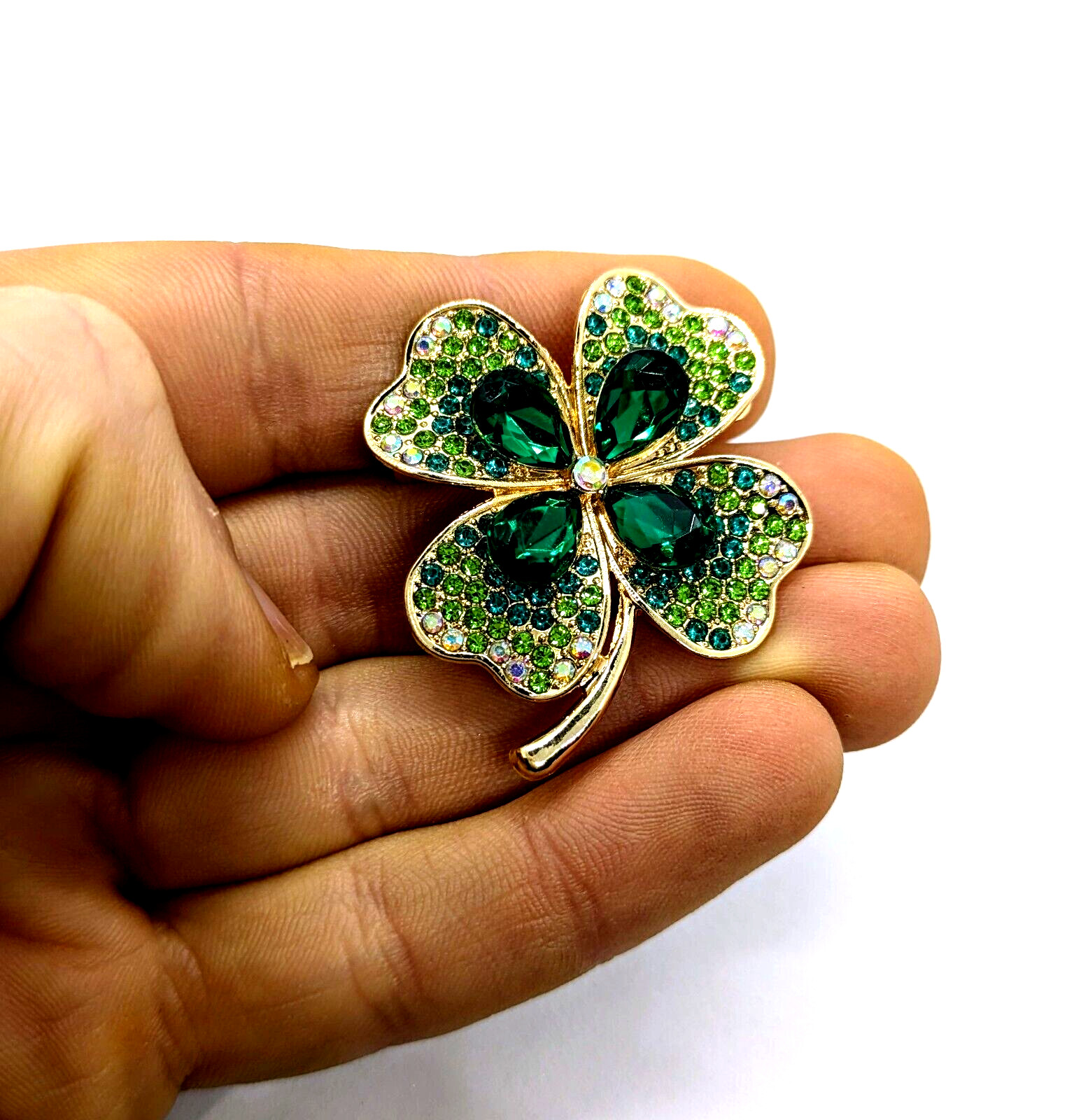 FOUR LEAF CLOVER BROOCH Green Frosted-Tips Lapel Pin St. Patrick's Day Shamrock