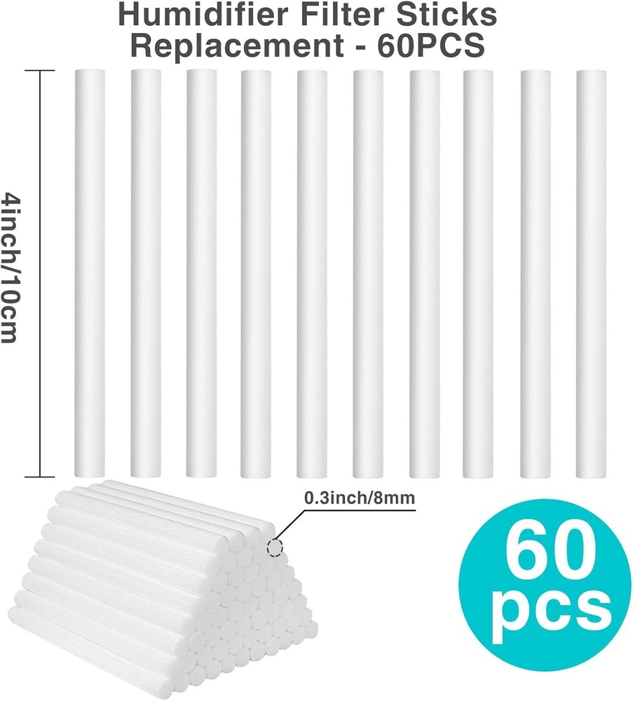 Cotton Humidifier Filter Sticks (60PCS) - 0.3" Universal Fits Mini Diffusers, Ra