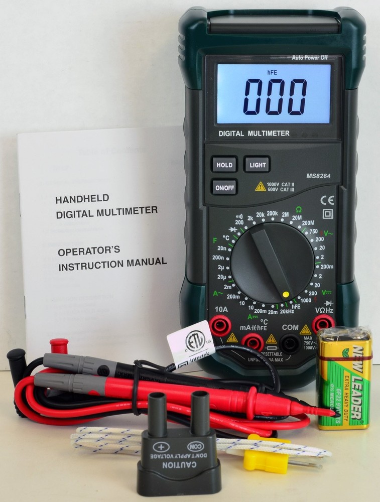 Mastech MS8264 Backlit 30-Range Digital Multimeter with Temperature Measureme...