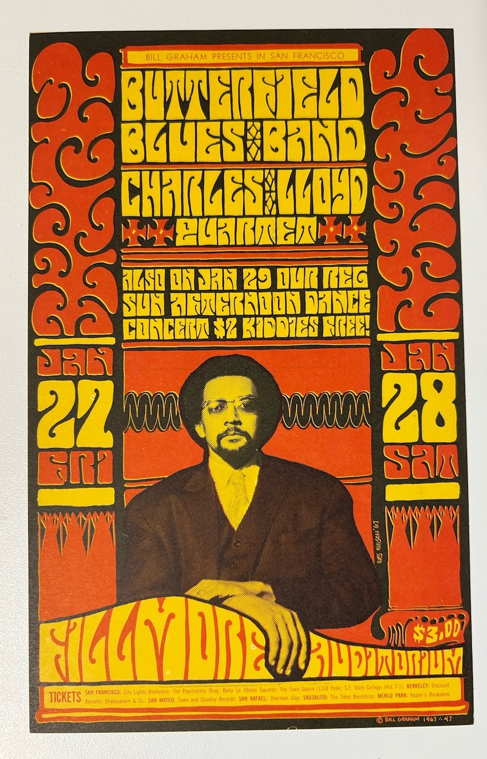 1967-FILLMORE-BG-47 POSTCARD-CHARLES LLOYD QUARTET/BUTTERFIELD BLUES BAND-MINT