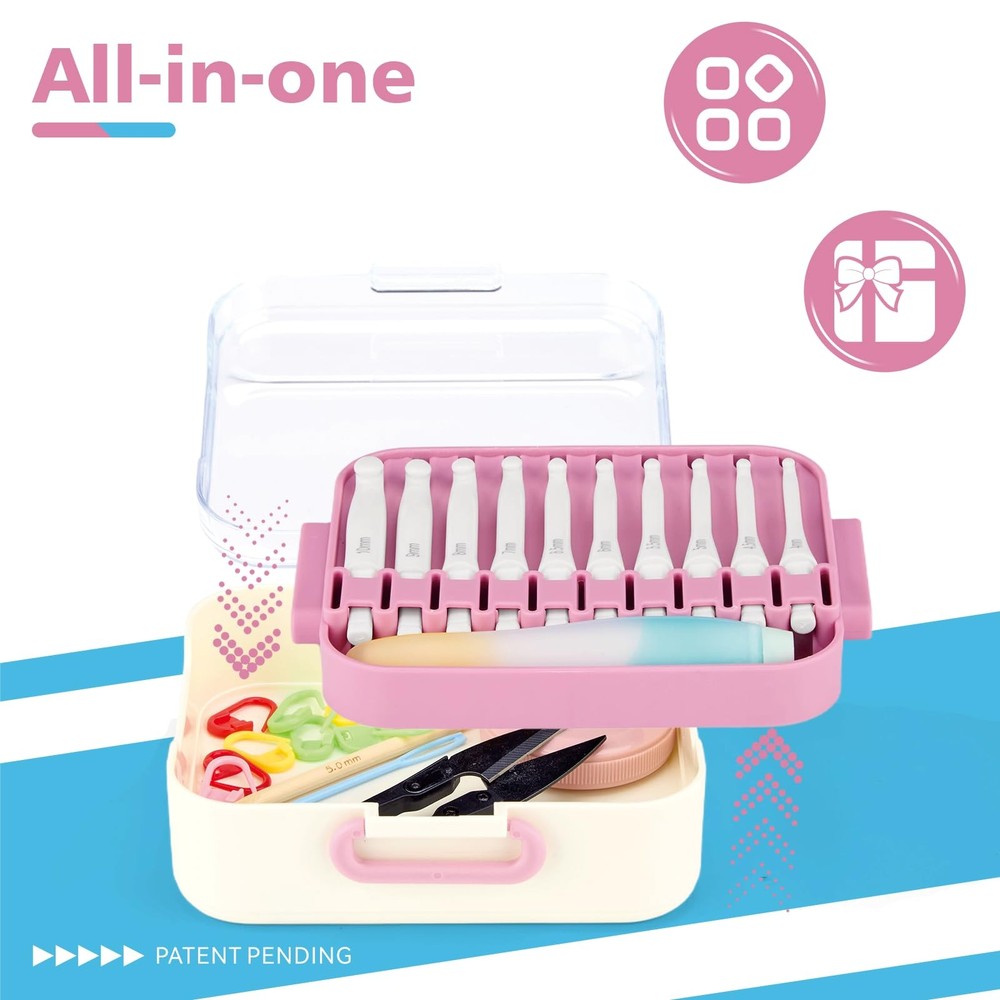 10-Size Interchangeable Crochet Hook Set – Ergonomic Jelly-Grip Handle, Extra...