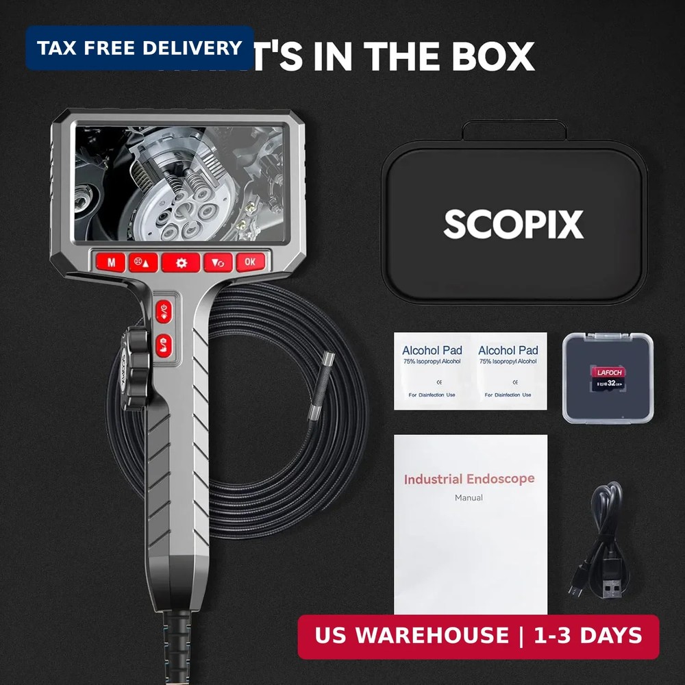 Articulating Borescope Camera with Screen, 2-Way Flexible Inspection Camera with