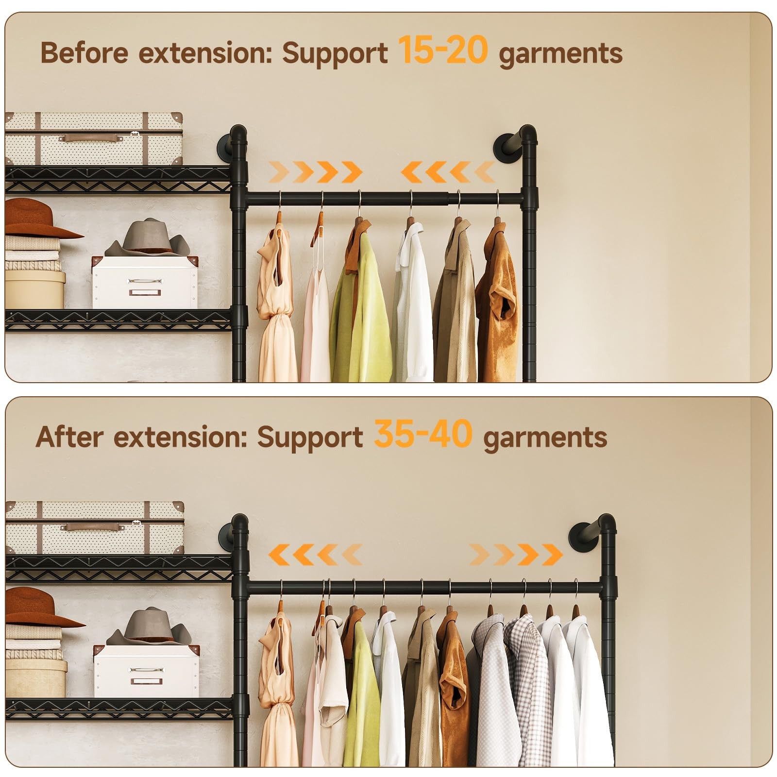 L2 Wall Mounted Closet System, Industrial Pipe Clothing Rack Clothes Racks