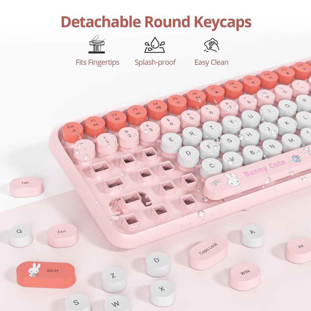 Wireless Keyboard and Mouse Combo Cute Typewriter Keyboard with Number Pad 2....