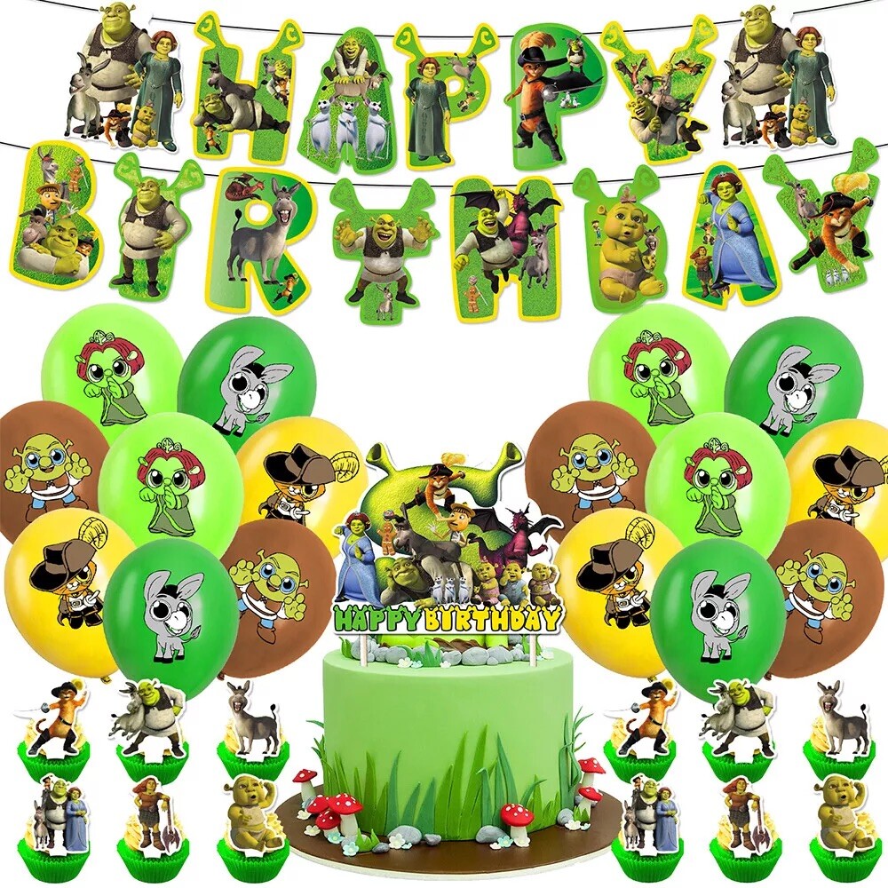 Shrek Birthday Party Supplies Set Balloons Cake Toppers Banner for Kids Party