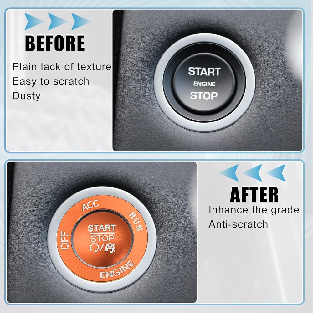 Engine Start Stop Button Cover Kit One Click Push Start Button Trim Orange