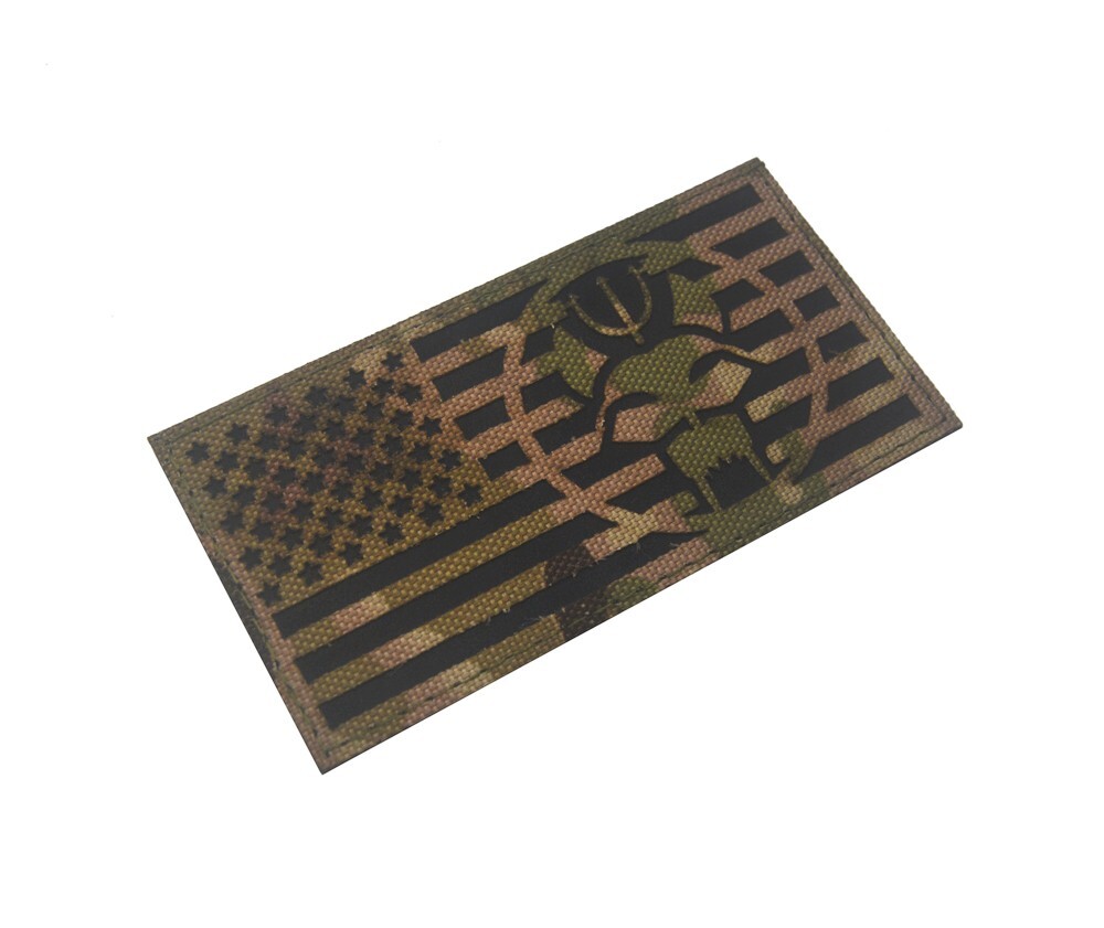 Reflective IR USN Navy Seal Team Trident USA US Flag Hook&Loop Patch Forest CP