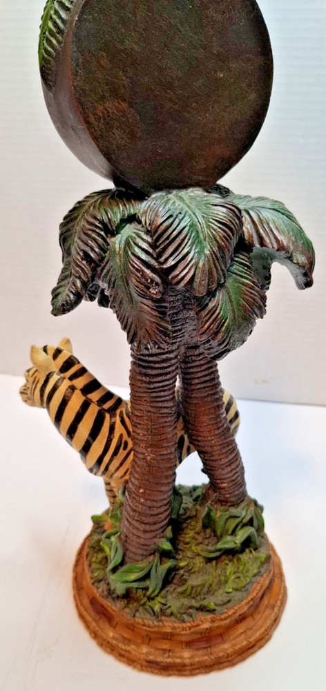 Zebra clock resin sculptured under palm trees 15"Ht. Functioning Clock