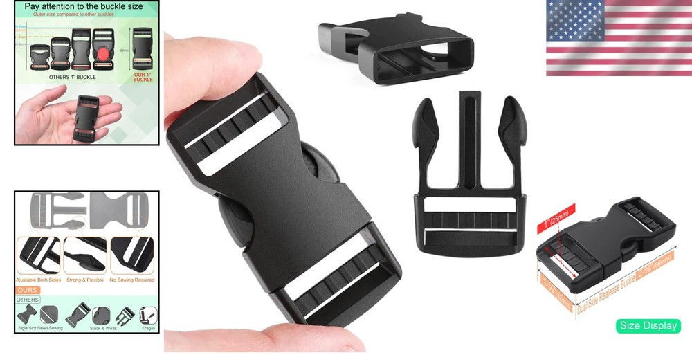 6-Pack 1-Inch Plastic Buckles - Strong Side Release Clips for Any Strap Needs