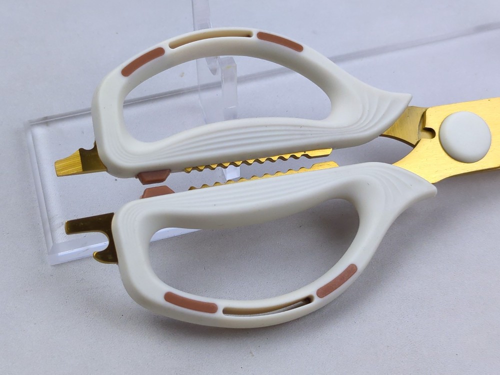 Multi-Function KITCHEN SCISSORS/SHEARS, Heavy Duty, JUMBO Size, WHITE & GOLD