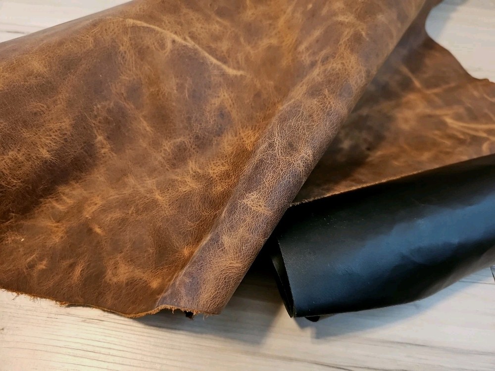 4-5oz COGNAC BROWN PULL-UP DISTRESSED LEATHER HIDE SQUARE PANEL,SHEET,12x12 10+s