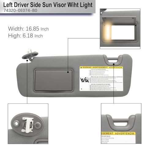 Driver Left Side Sun Visor Replacement Compatible with Toyota Gray(Left Driver)